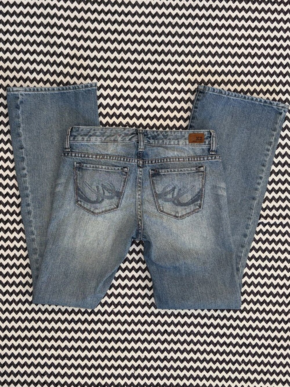 EUC Vintage Express X2 Jeans Slim W 10 Low Rise Flare Faded Wash Denim Sz 2 reg